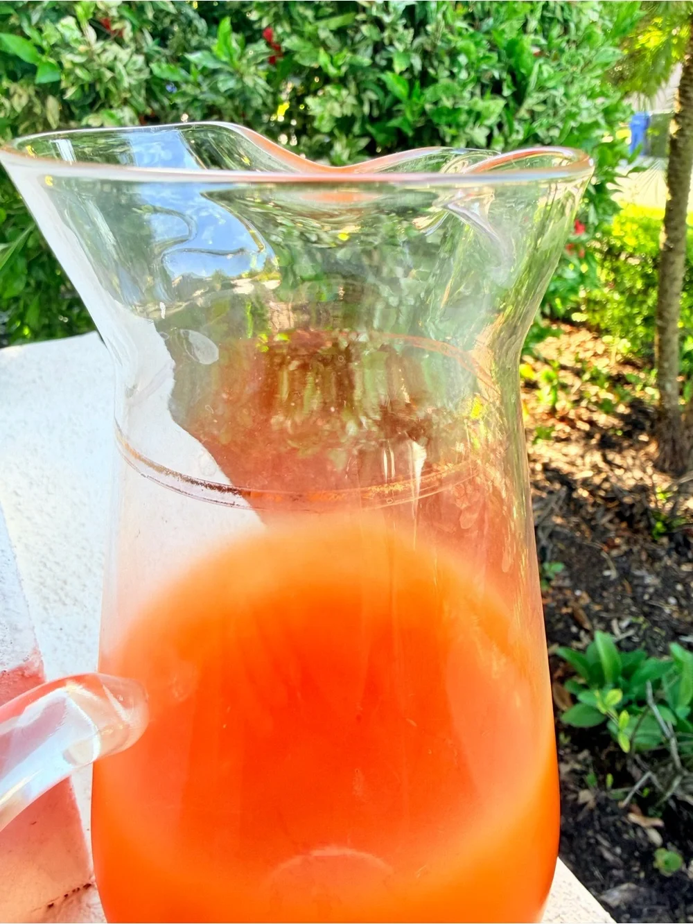 Vintage Orange Ombré Art Glass Pitcher Clear Applied Handle Wavy Rim